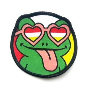 Hartjes bril Oeteldonk embleem van 8 x 8 cm op carnavalsjas