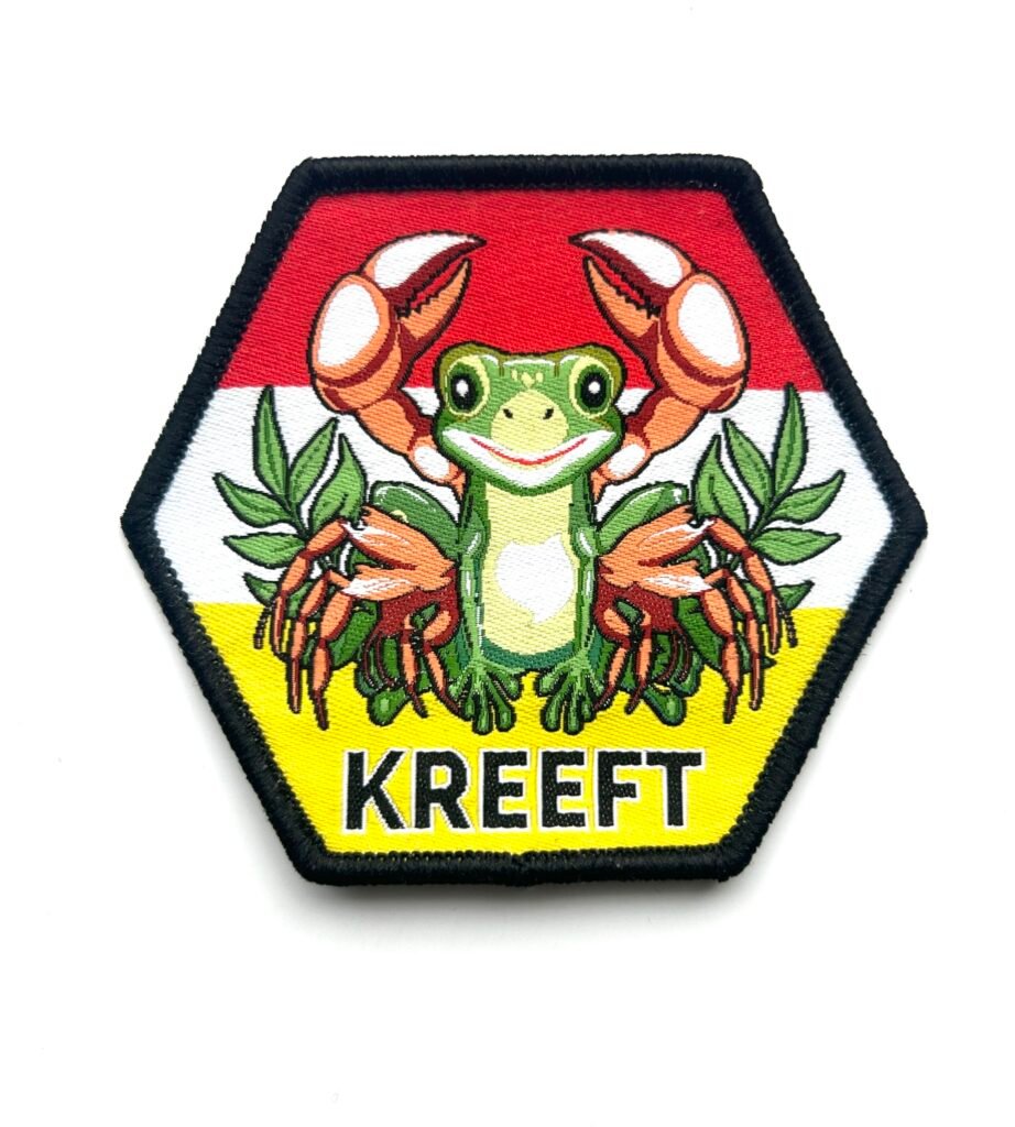 Kreeft Oeteldonk sterrenbeeld embleem van 7 x 7 cm op carnavalsjas