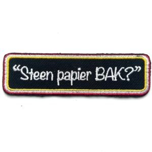 Steen Papier BAK Oeteldonk quote embleem van 8 x 2,2 cm op carnavalsjas