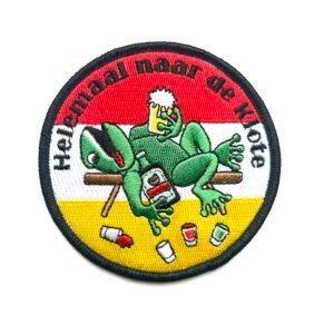 Helemaal naar de klote Oeteldonk embleem van 8 x 8 cm kiel