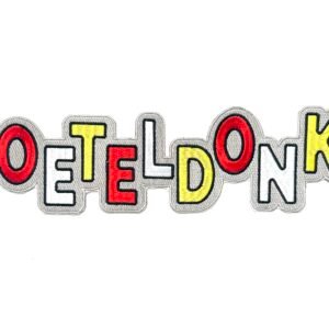 Wit Oeteldonk rugembleem van 25 x 6 cm op carnavalsjas