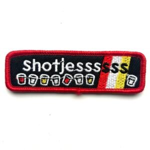 Shotjesss Oeteldonk embleem van 8 x 2,2 cm op carnavalsjas