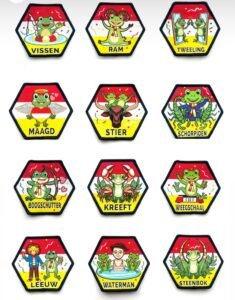 Oeteldonk sterrenbeeld emblemen set van 12 stuks 7 x 7 cm