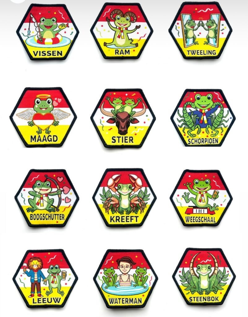 Oeteldonk sterrenbeeld emblemen set van 12 stuks 7 x 7 cm