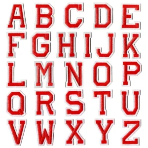 Geborduurde letter emblemen rood A t/m Z, 5 cm